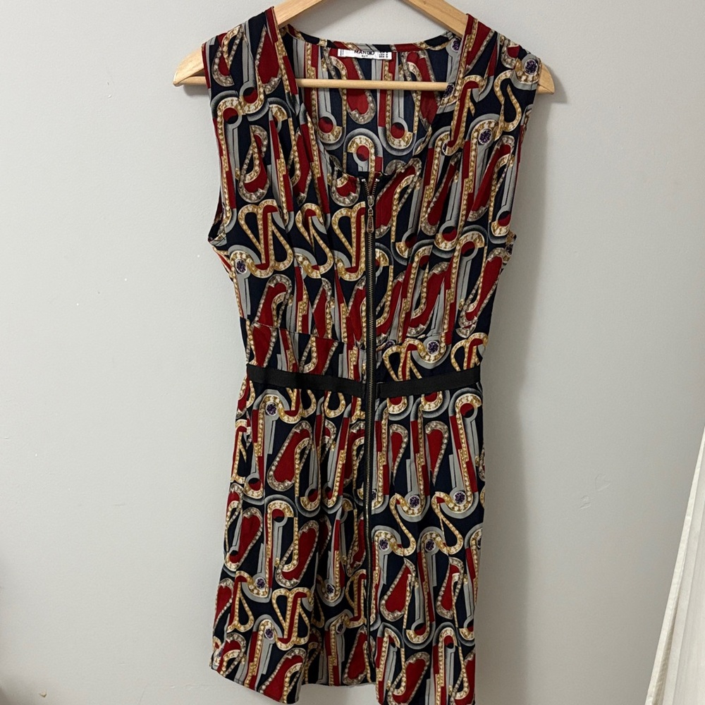 Mango Red and Black Patterned Mini Dress